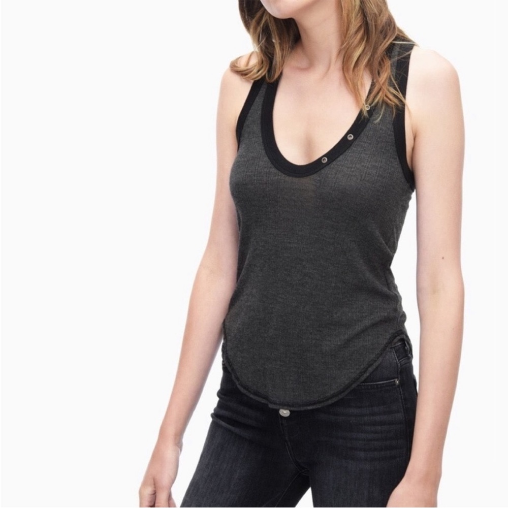 Splendid Henley Tank Top in Charcoal Grey / Black Size Large